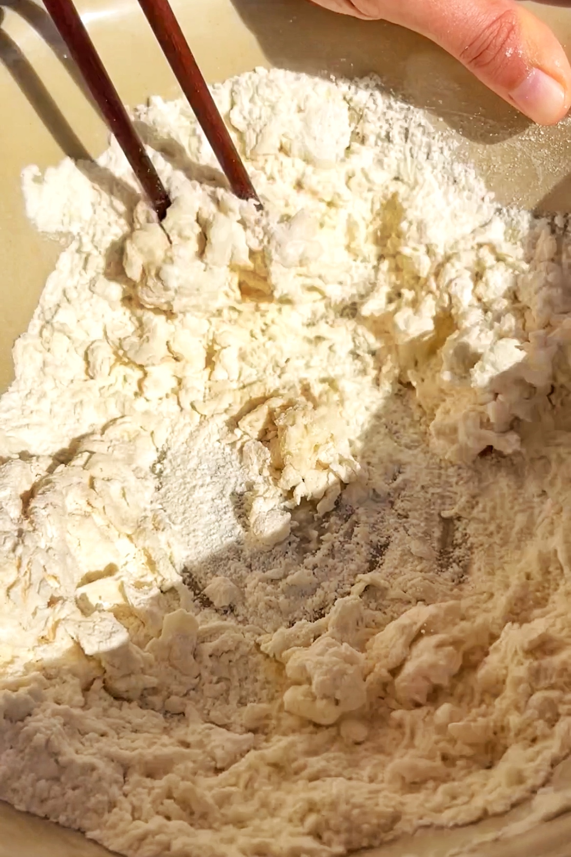 Making dumpling dough. 