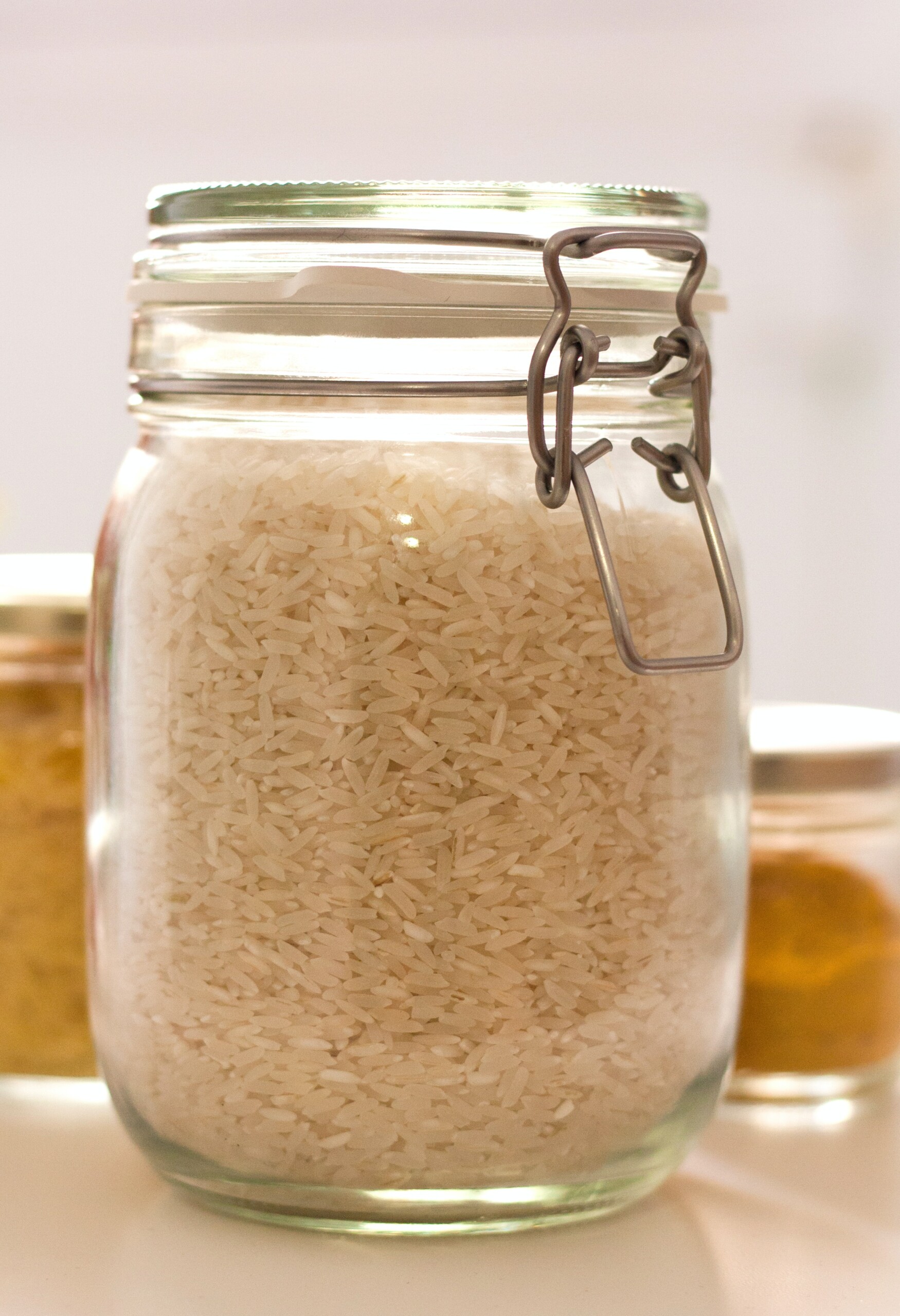 White rice in a mason jar.