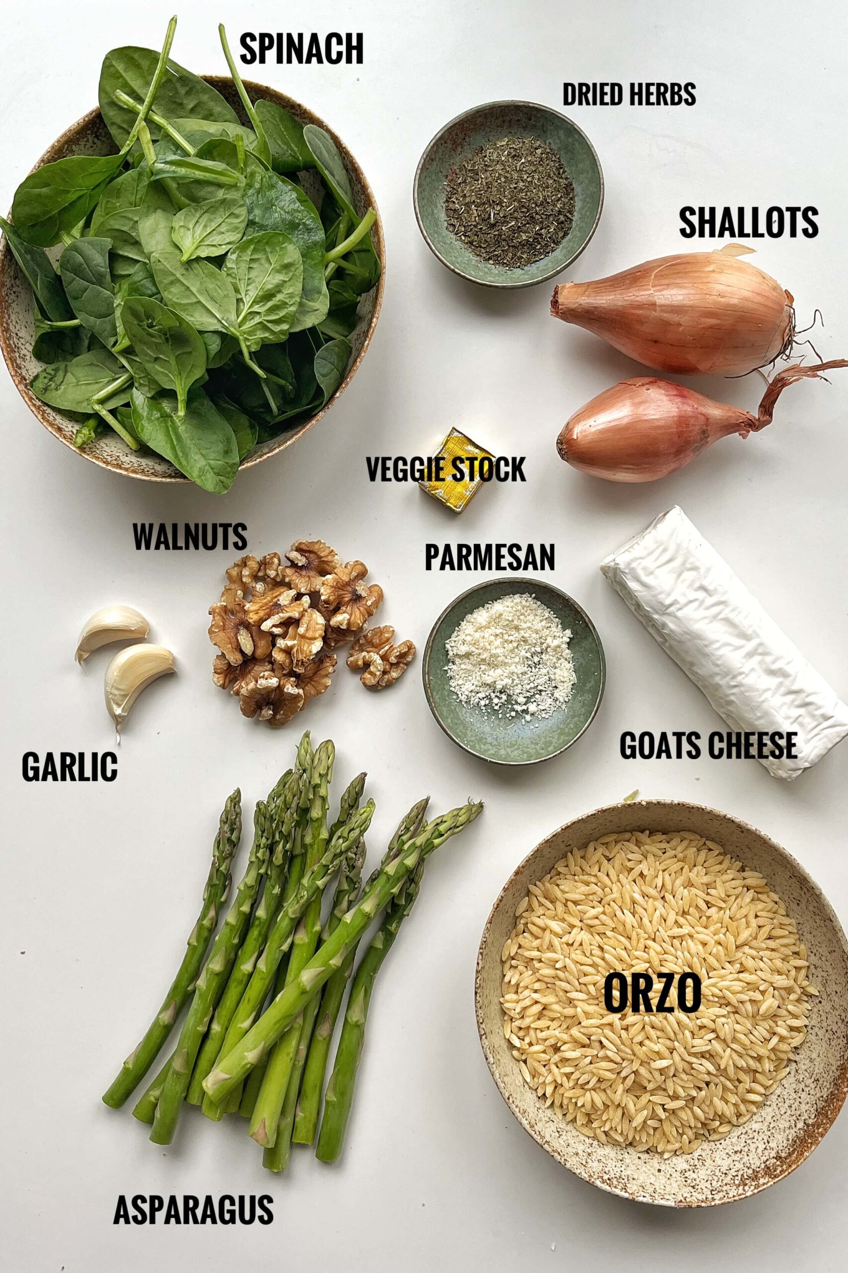 Ingredients that you need for asparagus orzotto.