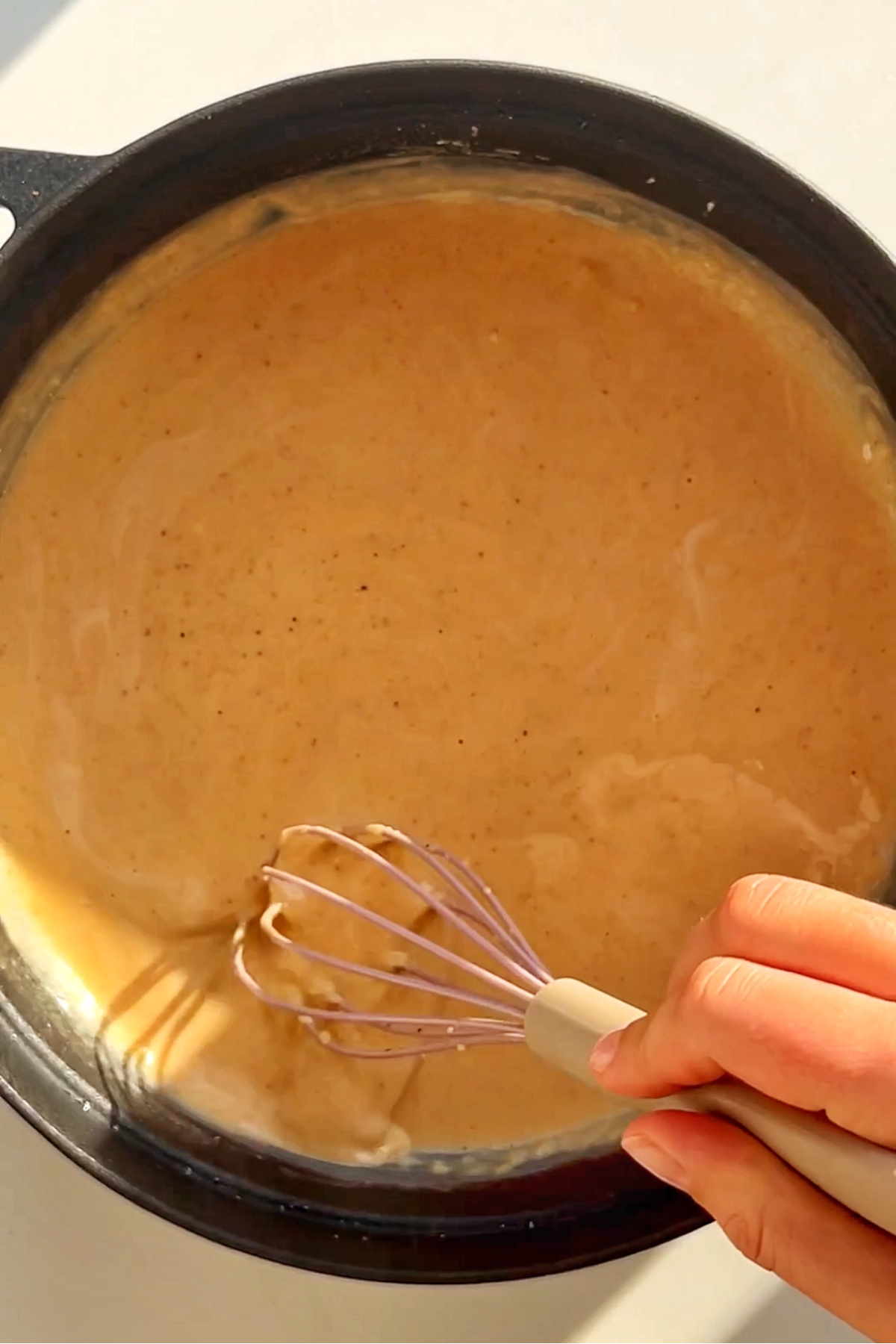 Making a roux in a pan. 
