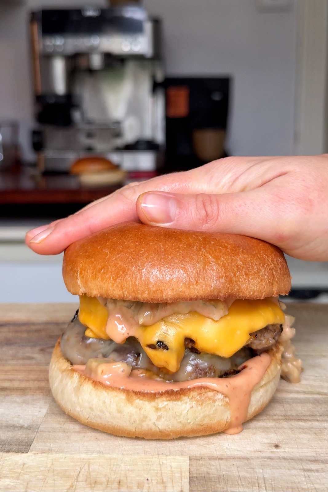 assembling the burger.