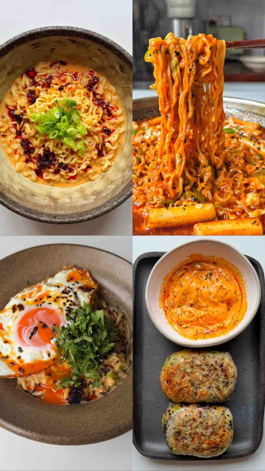 four images of ramen hacks.