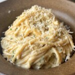 Silken tofu pasta sauce in a brown bowl.