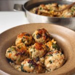 Thai chicken meatballs in a brown bowl.