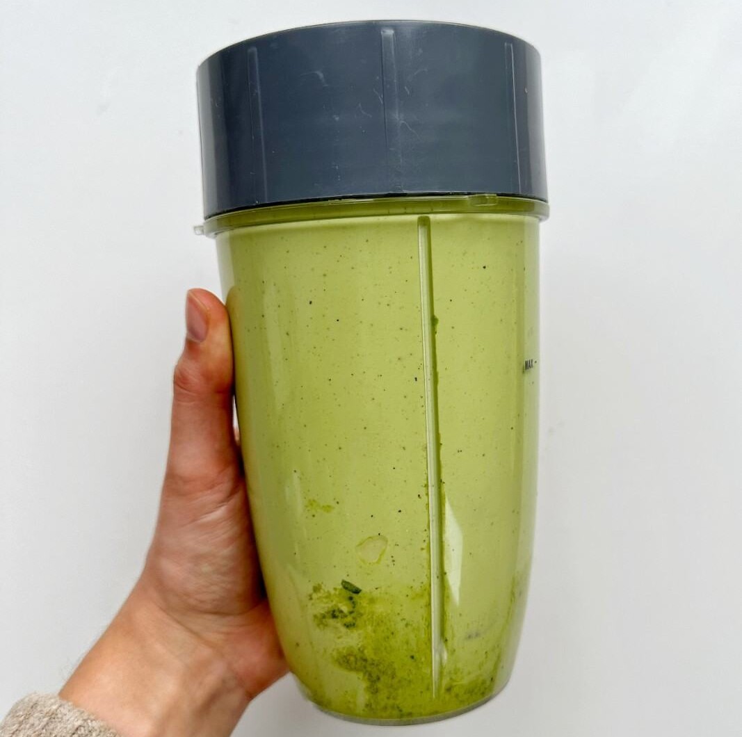 Avocado pesto in a blender.